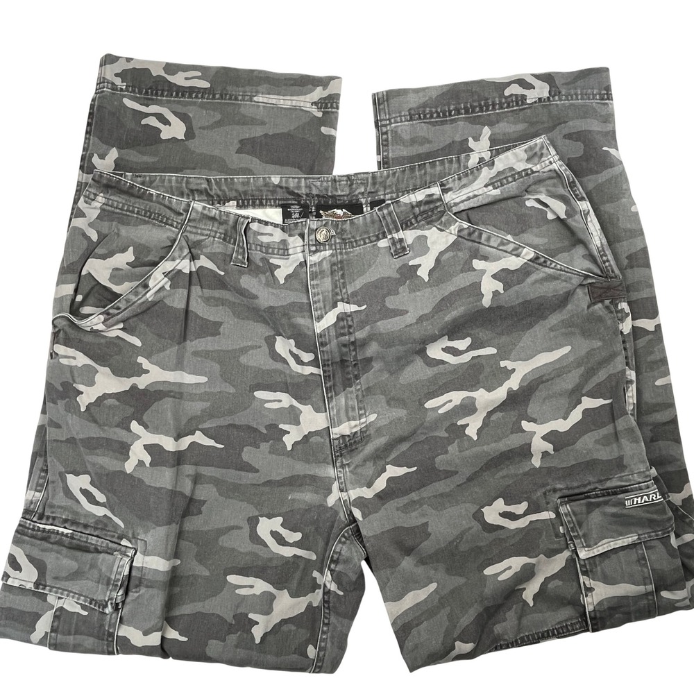 Harley-Davidson Mens Grey Camo Cargo Pants 40x32 Cotton Biker Motorcycle Faded